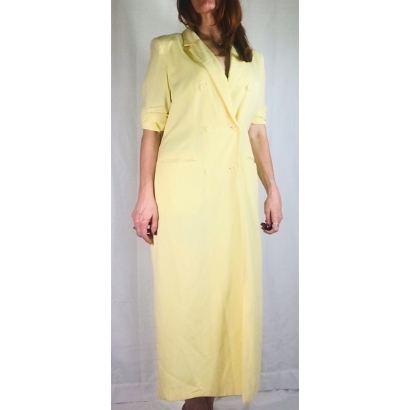 Vintage 90’s ‘Tower & Hill’ Lemon Yellow Blazer Maxi Dress - Picture 1 of 13